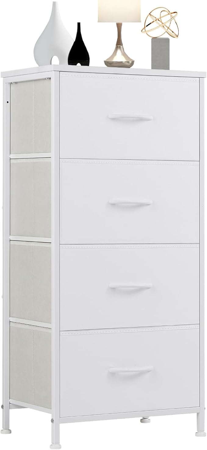 Dresser for Bedroom, Storage Drawers, Skinny Fabric Storage Tower with 4 Drawers,