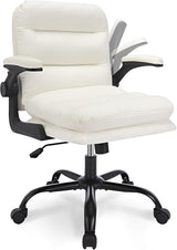 Ergonomic Swivel Office Chair with Flip-Up Armrests - White (Set of 2)