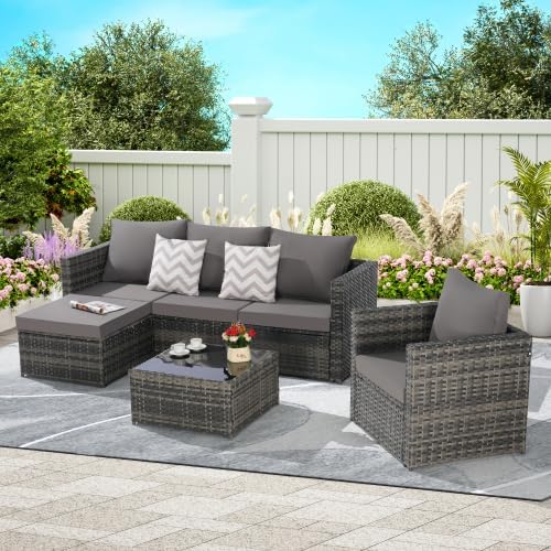 3-Piece Outdoor Patio Furniture Set, L-Shaped Wicker Sectional Sofa