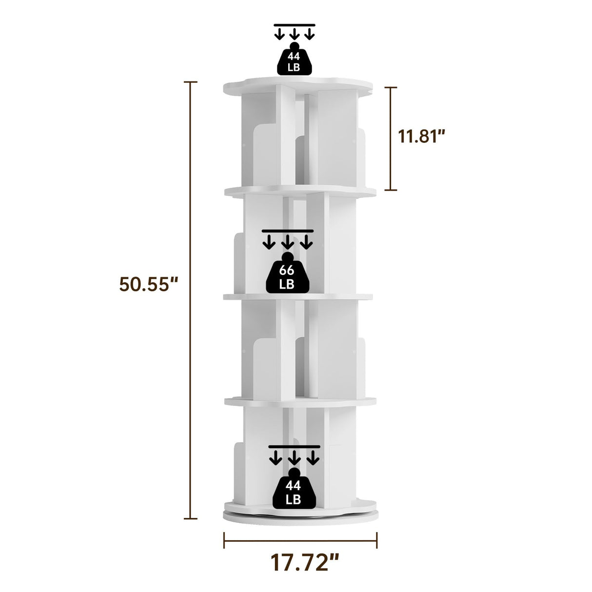 Rotating Bookshelf, Cloud Shape Board, 360° Rotating Bookcase for Small Space, Corner Bookcase for Bedroom, Living Room, Study Room, 4 Tier, White