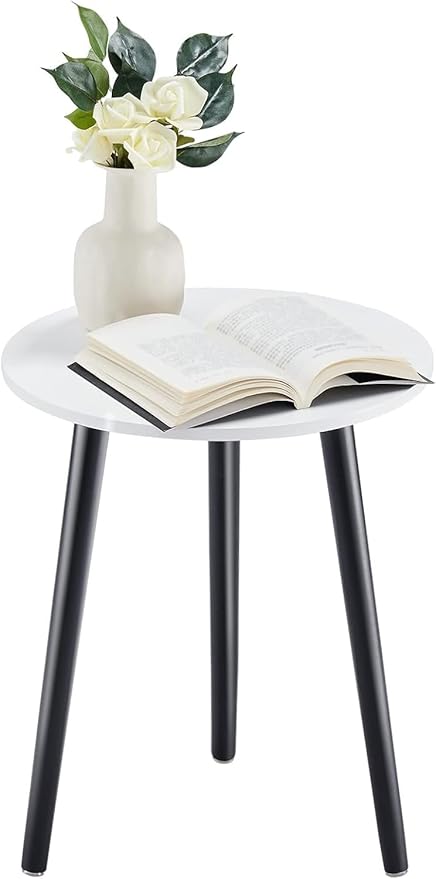 Round Side Table, White Nightstand Coffee End Table for Living Room, Bedroom