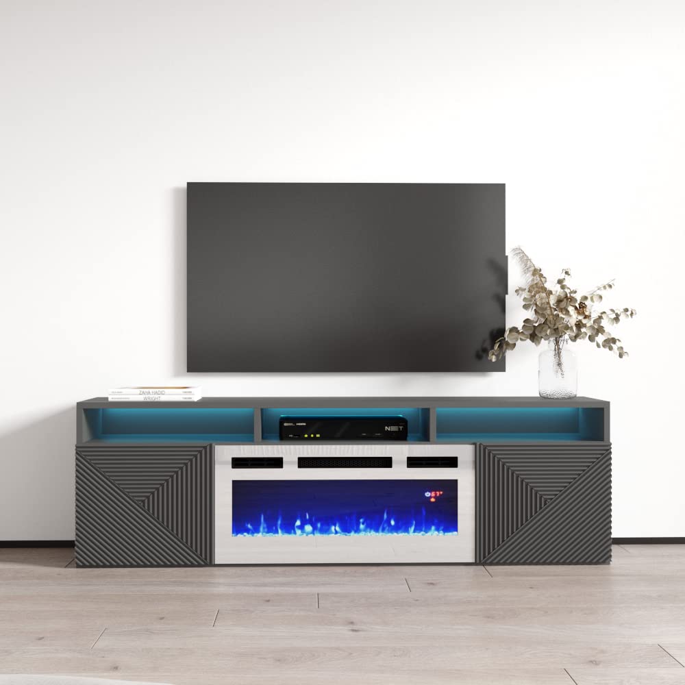 Giza WH-EF Floating Fireplace TV Stand for TVs up to 70", Modern High Gloss 63"