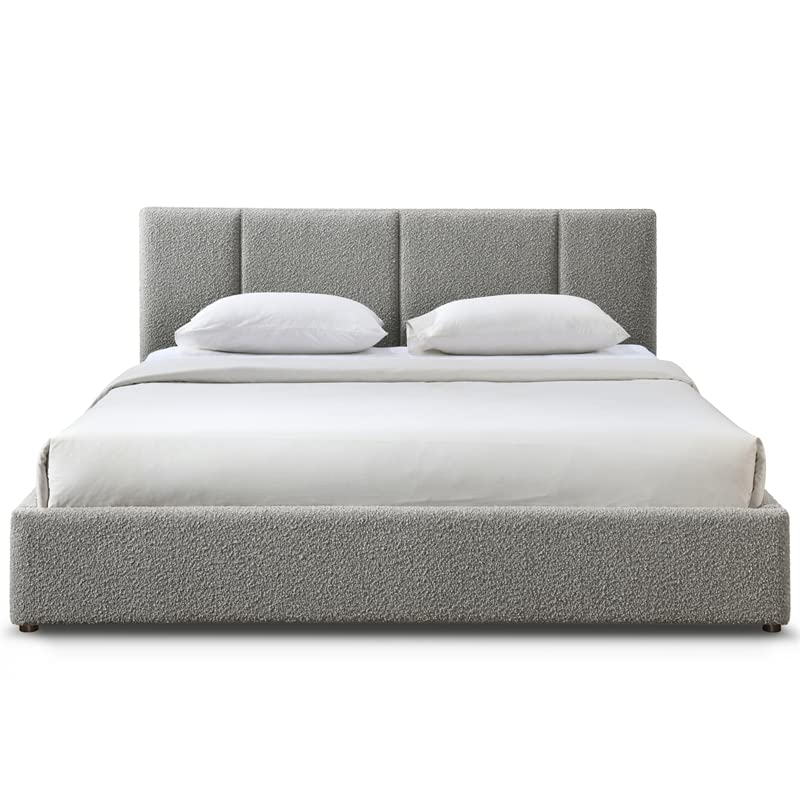 Venice Upholstered Platform Bed | Box Spring Not Required | (Grey Boucle, King Bed