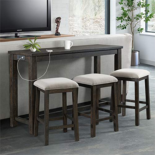 Stanford Multipurpose Home Bar Living Room Sofa Table Set with 3 Upholstered Stools,