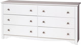 Gray Double Dresser for Bedroom 6 Drawer Wide Chest