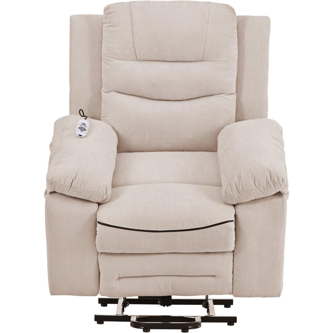 Power Lift Recliner Chair for Elderly Modern Linen Upholstered Electric Recliner Chair with Adjustable Massage and Heating Single Sofa Sofa with Infinite Position and Side Pocket for Living Room Beige