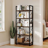 5-Tier Bookshelf, Freestanding Book Shelf, Industrial Minimalist Open Display Storage