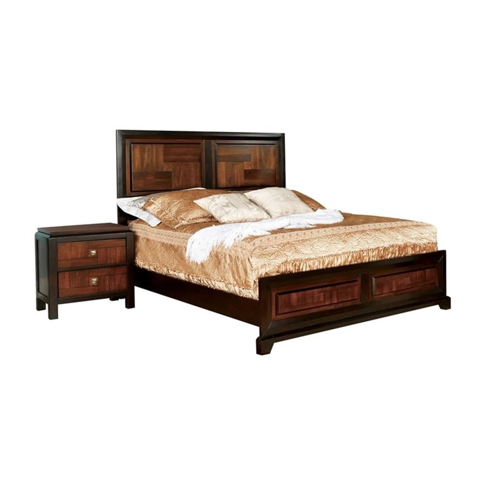 FOA Delia 2pc Walnut Transitional Wood Panel Bedroom Set - Full + Nightstand