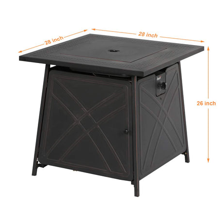 Gas FirePit Table, 28 inch 50,000 BTU Square Outdoor Propane Fire Pit Table - Bircata