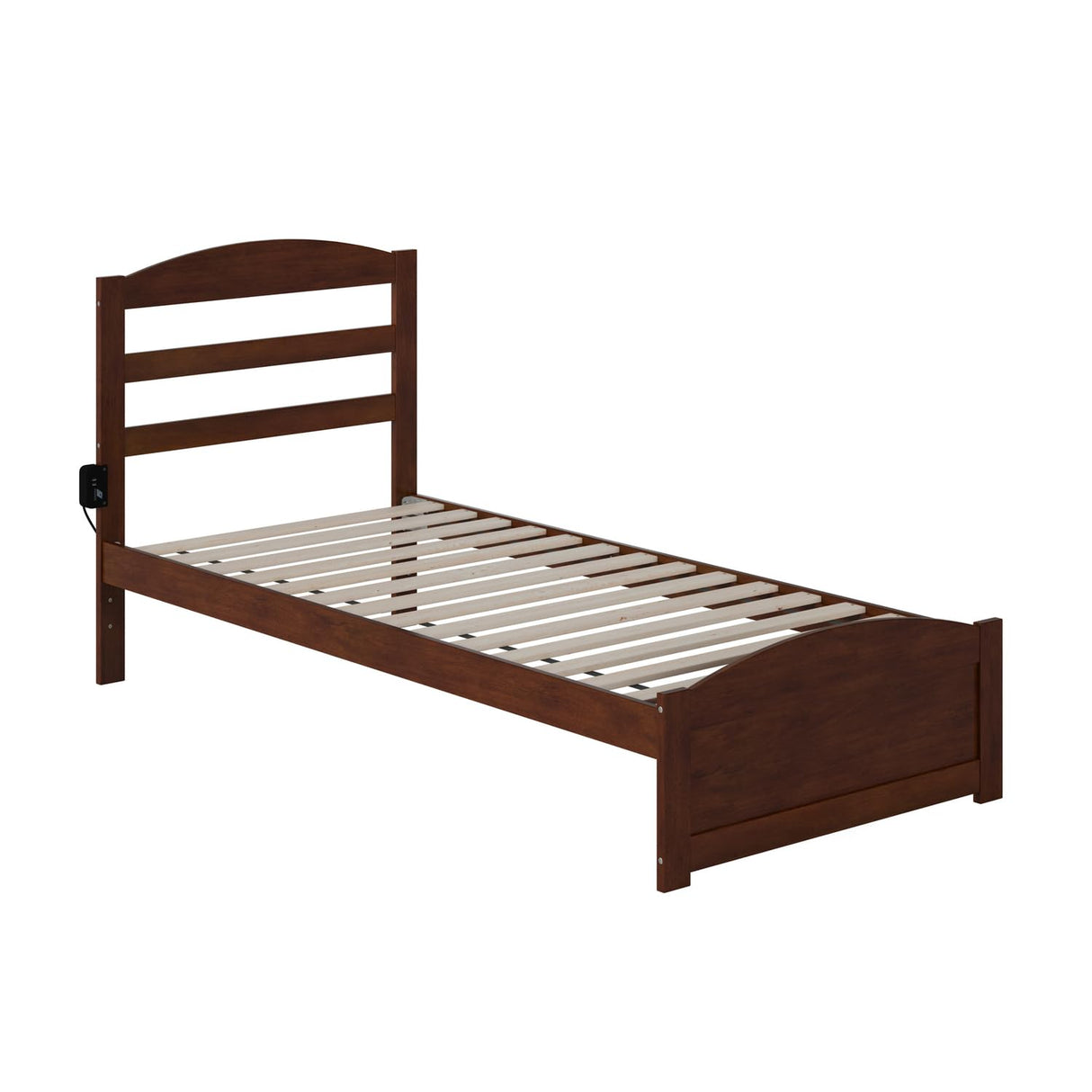 Solid Wood Twin XL Bed with Footboard and USB Charger in Walnut