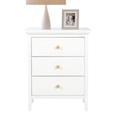 3 Drawer White Nightstand Wooden Large Night Stands with Gold Handle 19 Inch Modern