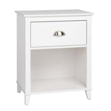 Prepac Yaletown Traditional 1-Drawer Tall Nightstand Side Table, Bedside Table with Drawer and Open Shelf 16" D x 23" W x 28" H, White, WDNH-1201-1