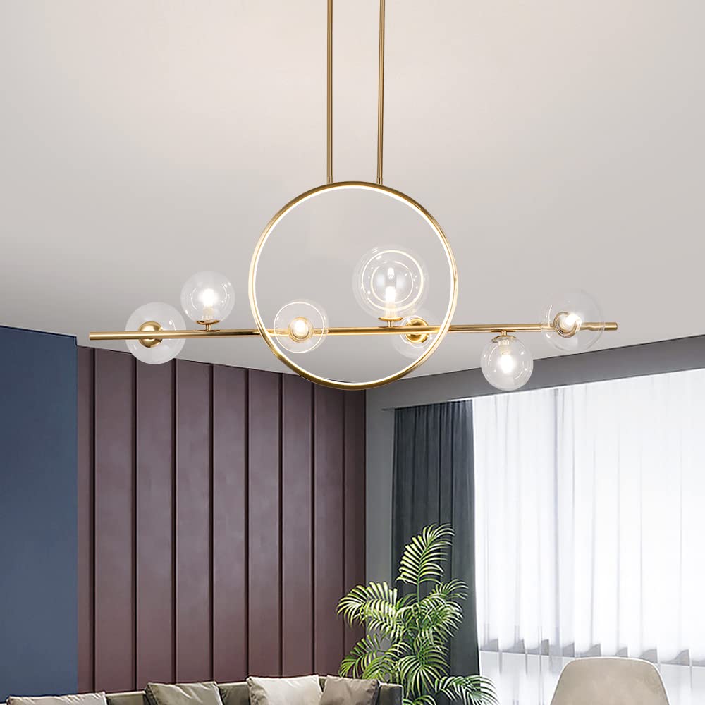 BULUXE Minimalist Island Lights for Kitchen, Pendant Lighting with Glass Globe Shade, 7 Light Ceiling Light Fixture Hanging for Dining Room Kitchen Island