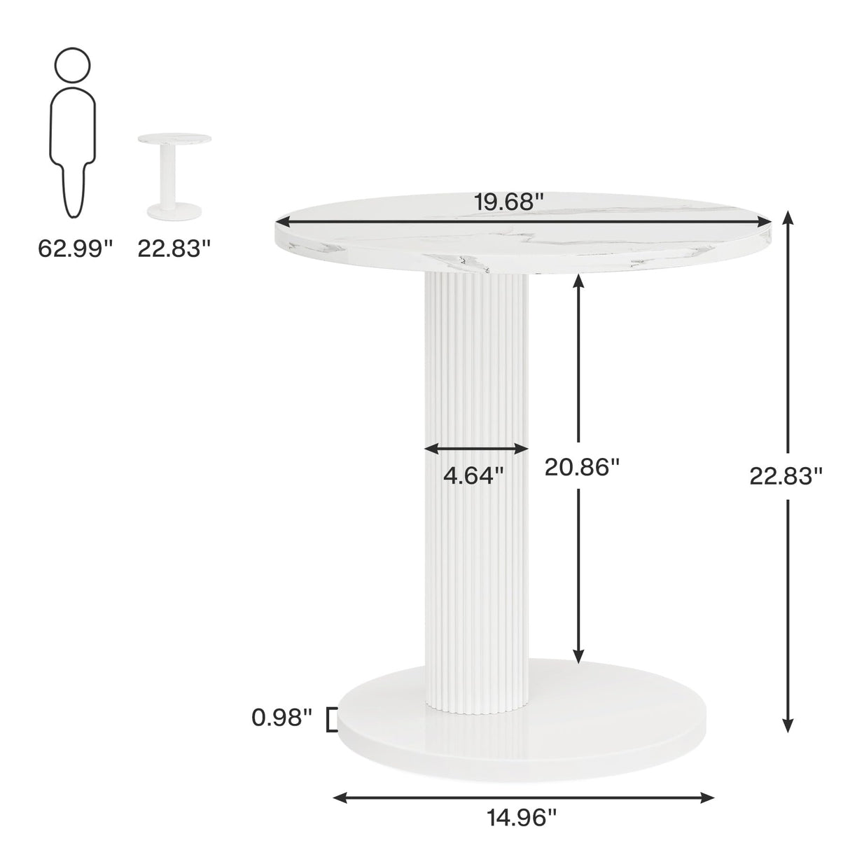 Round End Table Set, White Side Table with Faux Marble, Modern C-Shaped Nightstand