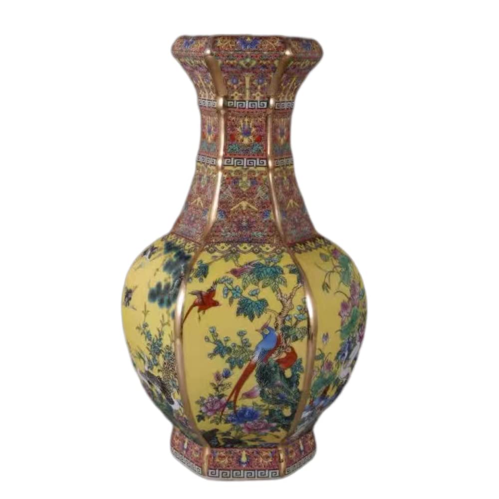 Ceramic Enamel Color Flower and Bird Vase Antique Chinese Porcelain Decoration