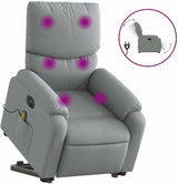 Stand Up Massage Recliner-Light Gray Fabric Chair with Power Lift & Vibration Massage, Adjustable Backrest for Living Room