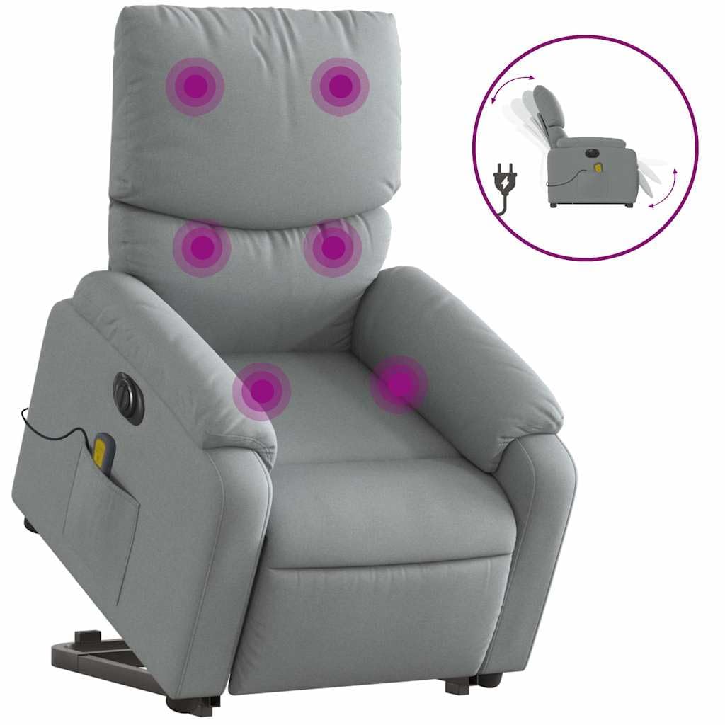 Stand Up Massage Recliner-Light Gray Fabric Chair with Power Lift & Vibration Massage, Adjustable Backrest for Living Room