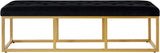 Upholstered Tufted Long Bench with Golden Metal Leg, Black Velvet Bench with Padded