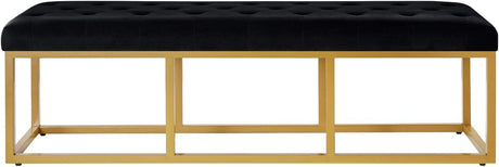 Upholstered Tufted Long Bench with Golden Metal Leg, Black Velvet Bench with Padded