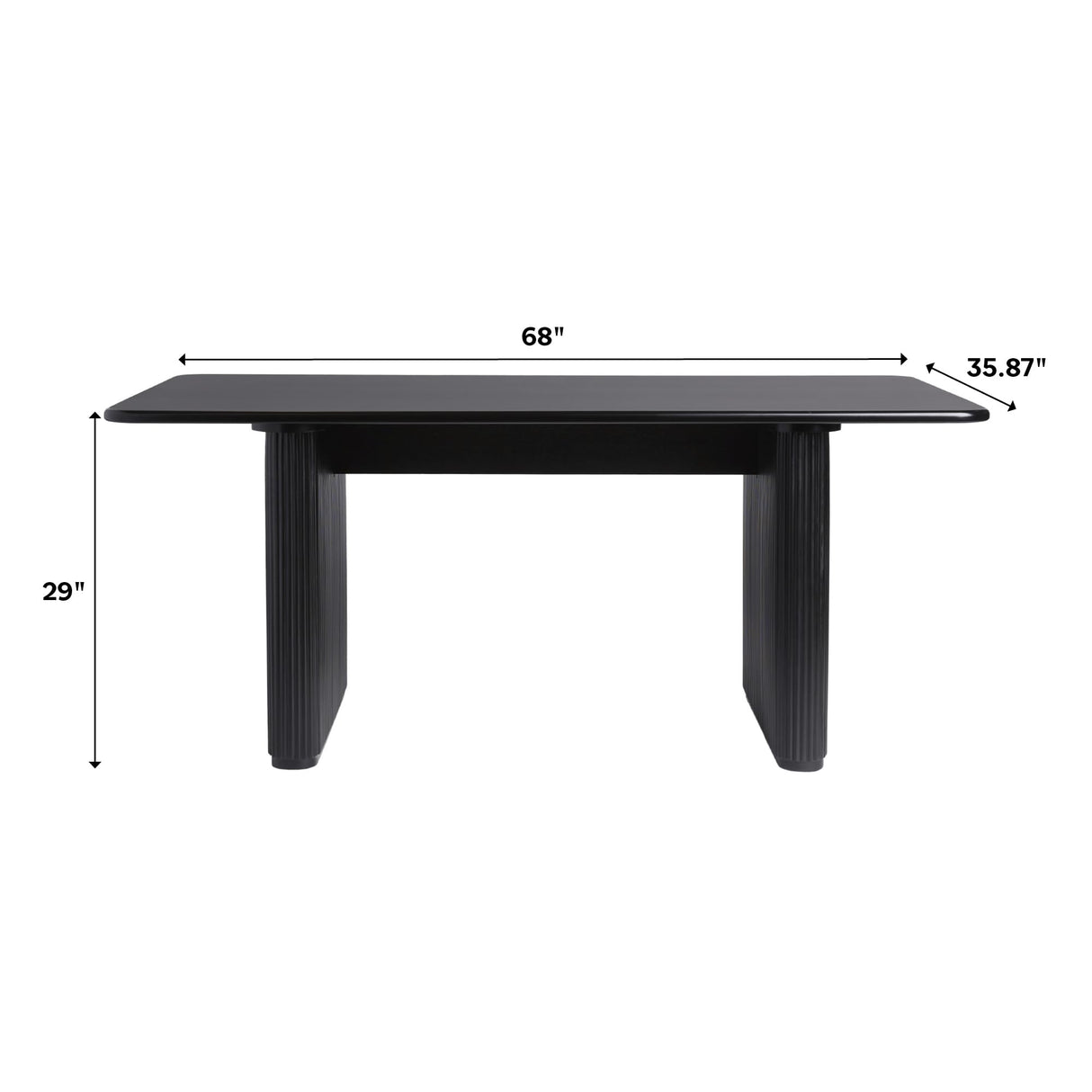 Modern Vertical Reeded Plinth-Base Dining Table, 68 Inch, Black