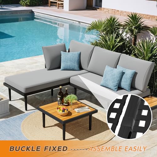 Outdoor Sectional Furniture Patio Sectional Sofa with Acacia Wood Table