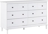 Modern 6-Drawer Solid Wood Dresser Bedroom Storage, 57 Inch