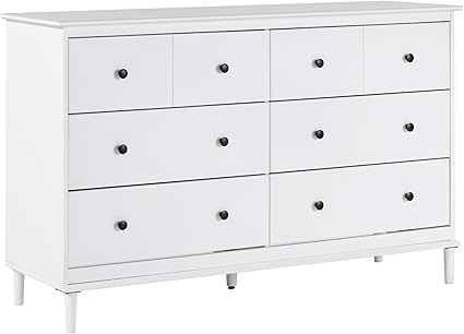 Modern 6-Drawer Solid Wood Dresser Bedroom Storage, 57 Inch