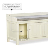 Storage Bench Padded Seat Sliding Doors in White