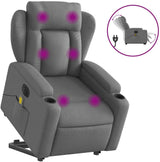 Stand Up Massage Recliner Chair - Dark Gray Fabric, Lift Assist Armchair for Elderly, 135° Recline, 6-Point Vibration, Cup Holders