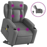 Stand Up Massage Recliner Chair - Dark Gray Fabric, Lift Assist Armchair for Elderly, 135° Recline, 6-Point Vibration, Cup Holders