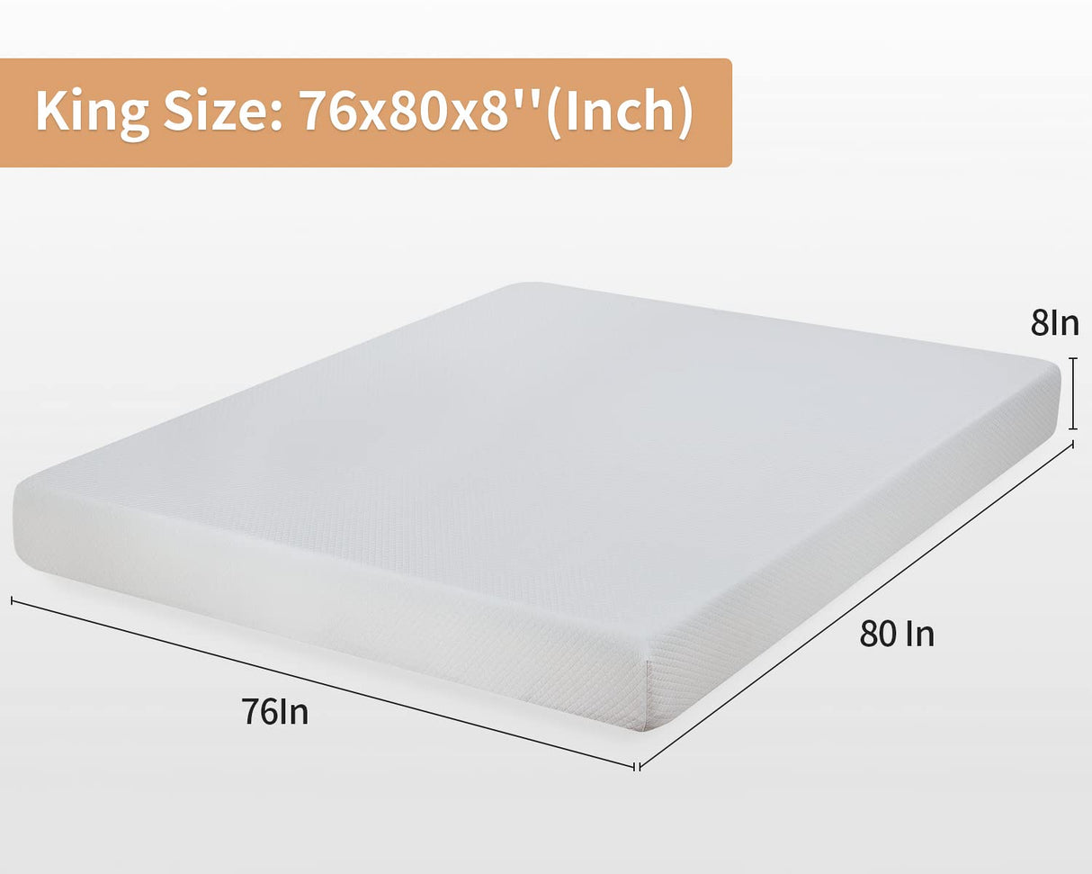 8 Inch King Gel Memory Foam Mattress Fiberglass Free/CertiPUR-US Certified/Bed