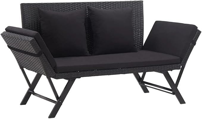 Garden Bench with Cushions 2-in-1,Garden Daybed, Both Sides Adjustable, Garden Sofa