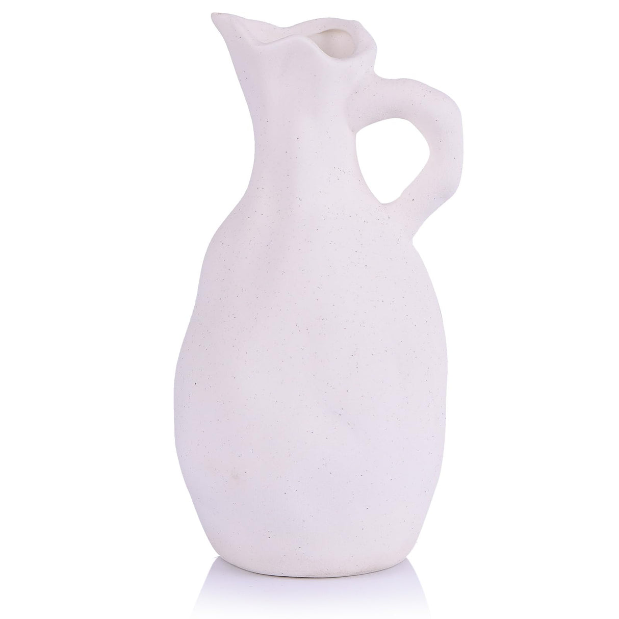 Ivory White Matte Small Vase Handled, Farmhouse Simple Clay Pitcher Vase