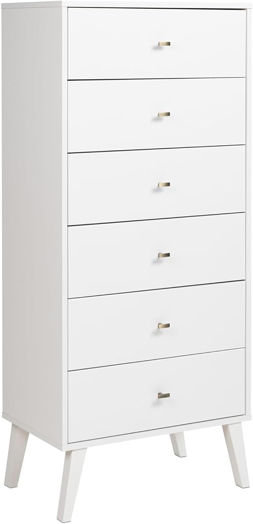 Milo Mid Century Modern Tall Chest, 6-Drawer, Cherry
