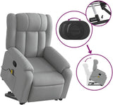 Up Power Lift Armchair - Light Gray Massage Recliner - Manual Adjust, Vibration Function, Fabric, Solid Frame