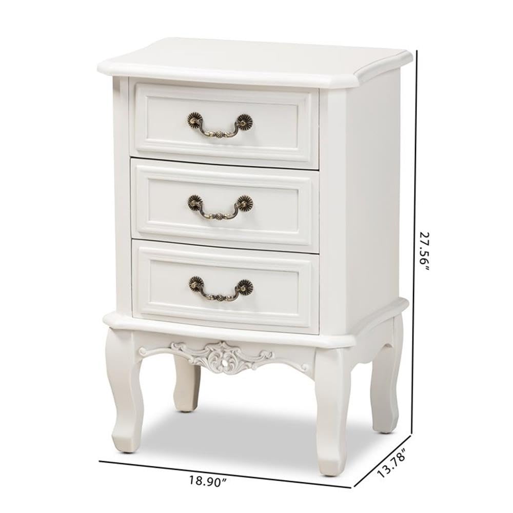 Studio Gabrielle Traditional French Country Provincial White-Finished 3-Drawer Wood