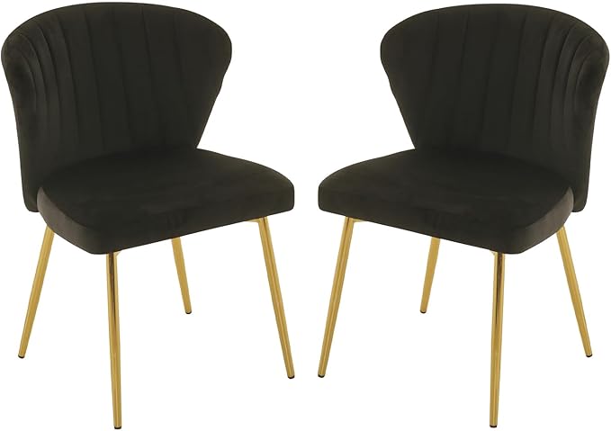 Velvet Dining Chairs Set of 2, Modern Upholstered Vanity Chairs with Golden Metal