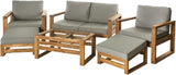 Sorrento Modern Acacia Wood Outdoor Loveseat with Cushions, 30 Inch, Brown