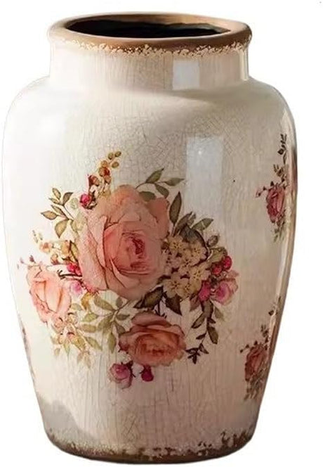 Flower Vases for Bouquet Retro Ice Crack Glaze Old Ceramic Vase Living Roomecorations(A)