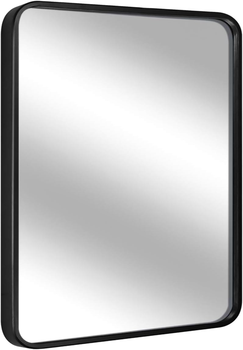 Black Bathroom Mirror for Wall, 1.3” Metal Frame Rectangle Mirror