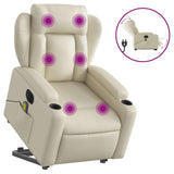 Massage Recliner Chair - Cream Faux Leather, Stand-Up Lift, Reclining, Vibration, Cup Holders