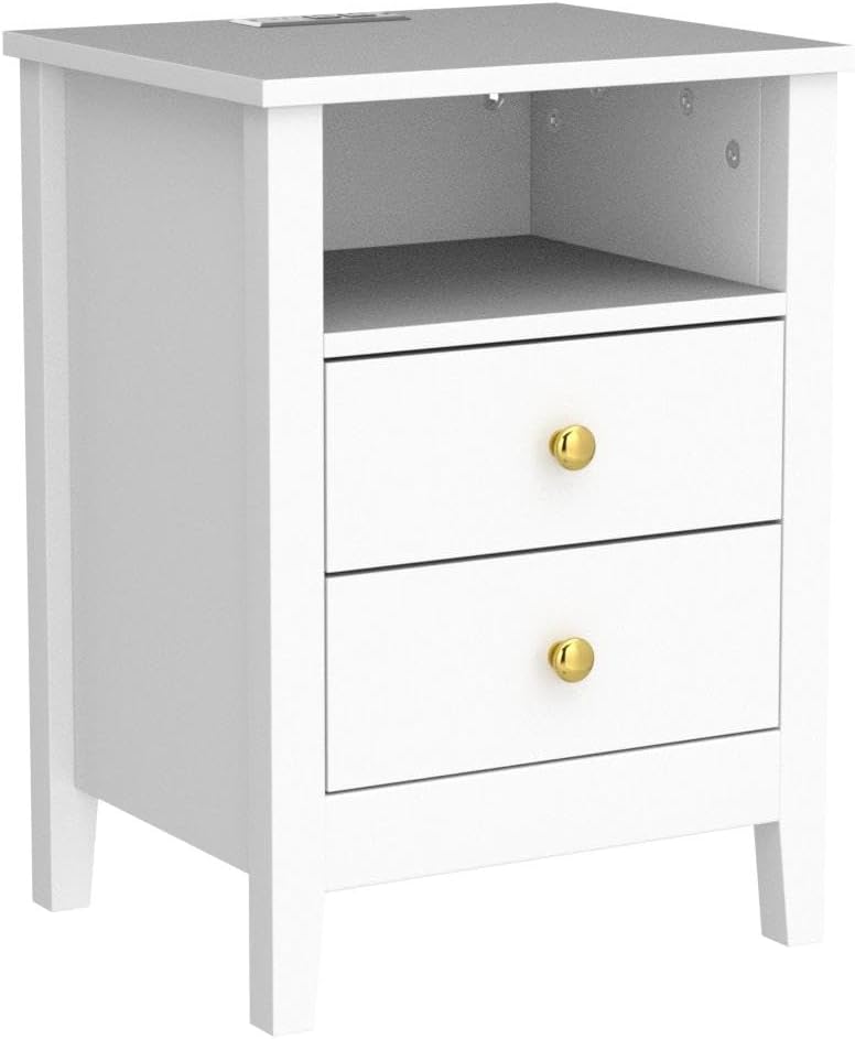 Nightstand with Charging Station, Night Stands with 2 Drawers for Bedroom