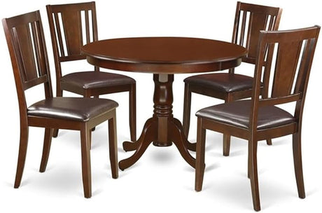 MAH-W 5 Piece Dining Set Includes a Round Dining Room Table with Pedestal and 4 Kitchen Chairs,