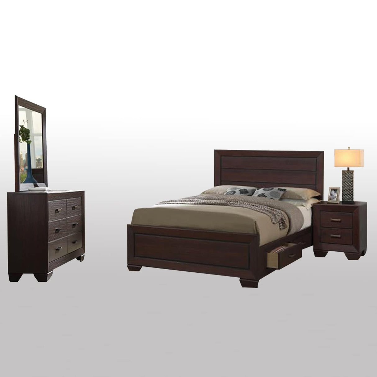 4 Piece Queen Bedroom Set, Dark Cocoa