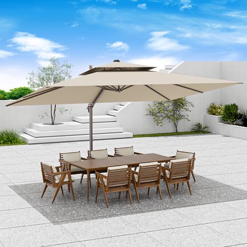 9x12 FT Patio Umbrella, Large Cantilever Rectangular Double Top Heavy Duty Offset Umbrellas with 360° Rotation