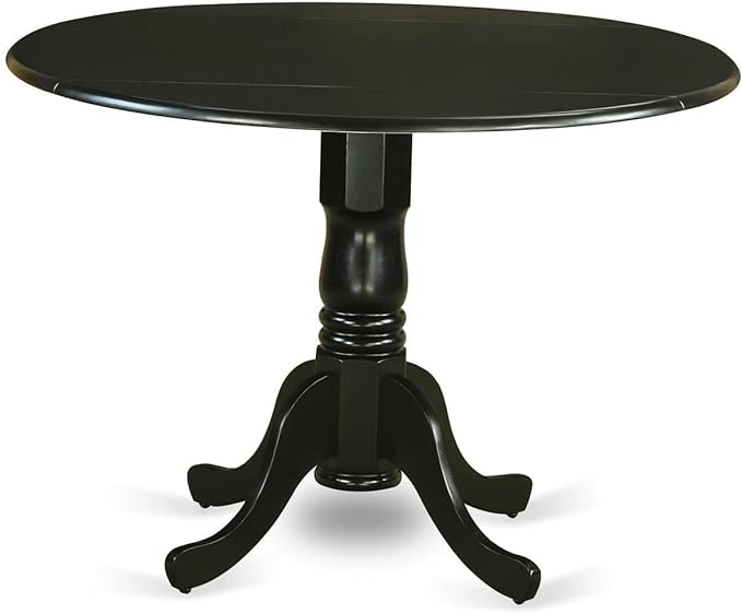 DLT-BLK-TP Dublin Modern Kitchen Table - a Round Dining Table Top with Dropleaf & Pedestal Base,