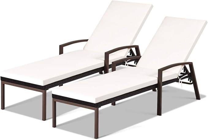 2PCS Rattan Lounge Chair Outdoor, Patio Wicker Chaise Lounge
