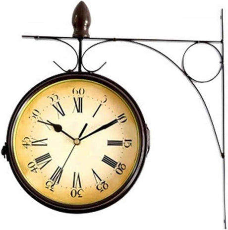 Outdoor Garden Wall Clock,Double Sided Train Station Wall Mounted Clock