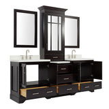 85" Espresso Double Vanity with 1.5" Edge Pure White Quartz Countertop & Backsplash