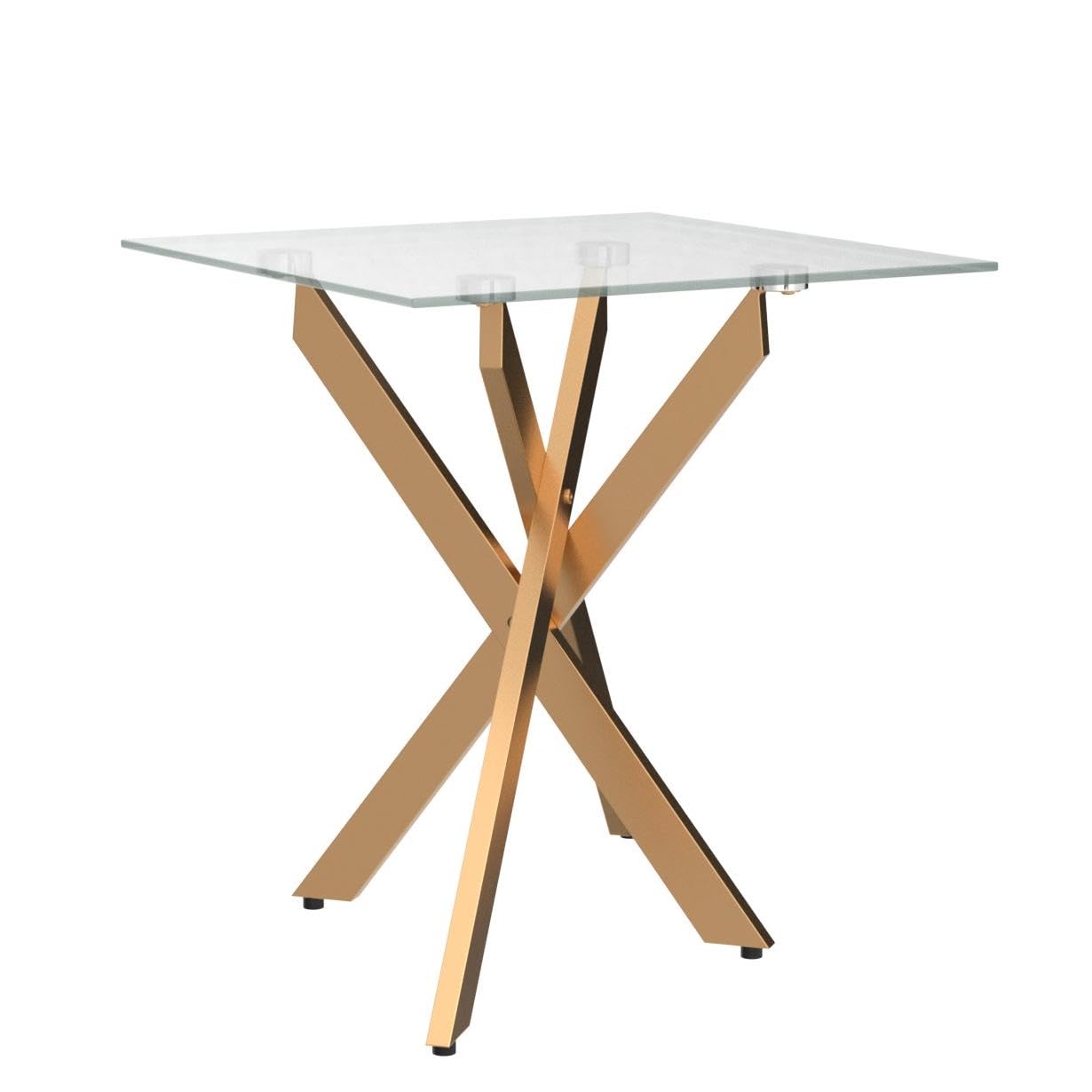 Modern Style Square Side Table with Tempered Glass Top and Metal Tubular Legs